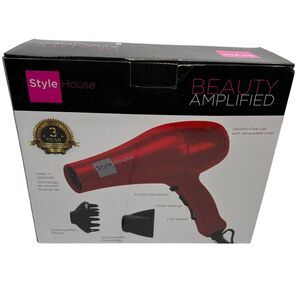 Style House Pro 1875 Watt Professional Full Size Ionic Hair Dryer Red New Open